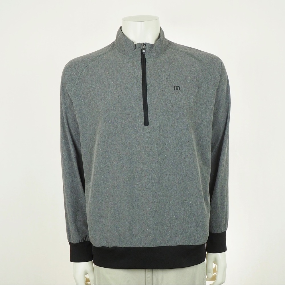 Travis Mathew Pullover Sweater Mens Large Heather Gray Mock 1/2-Zip Golf Casual